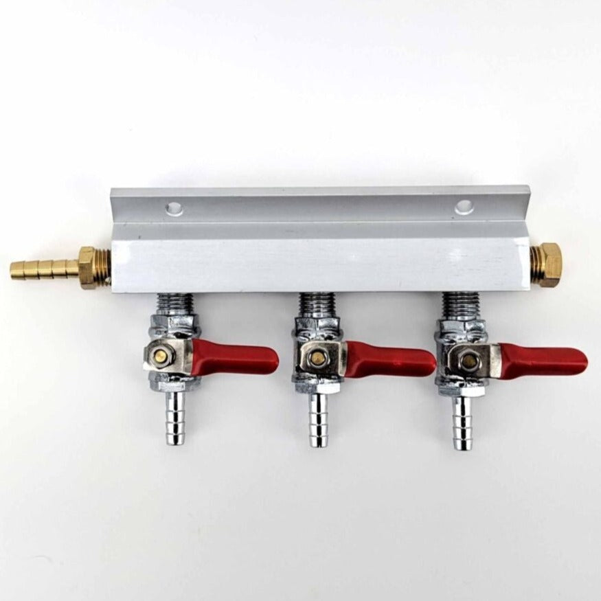 Barb Manifold Gas Line Splitter with Check Valves (1/4" thread, 6mm Barb)